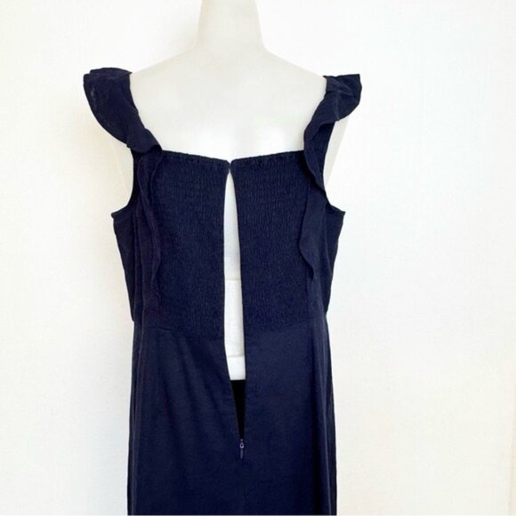 Ann Taylor Navy Linen Blend Scoop Flutter Sleeve Midi Dress 12 P - Picture 8 of 13